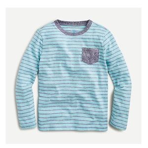 J Crew Kids' long-sleeve pocket T-shirt in blue-grey stripe